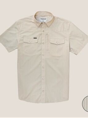 Poncho Bulldogger Shirt L Slim Tan Stripe Western Snap NWT